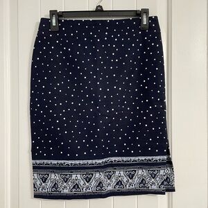 Ann Taylor Blue Motif Prints Knee Length Tapered Skirt